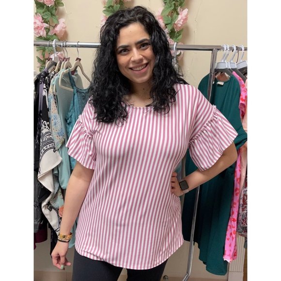 Sew In Love Tops - Sew in Love Lavender Stripe Ruffle Top